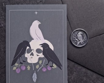Gothic Raven Blank Greeting Card – Dark Academia Crow Stationery