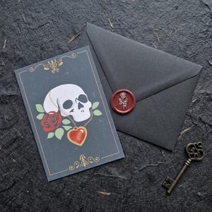 Gothic Romance Greeting Card – Skull & Rose Dark Fantasy Stationery