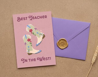 Country Western Teacher Card | Floral Cowboy Boots Thankyou Card