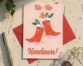 Country Western Christmas Card, Ho Ho Hoedown, Pink