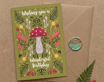Mushroom Birthday Card, Whimsical Cottagecore Gift