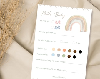 Baby Prediction Game Template | Gender Reveal Game | PDF to Print | Baby Shower Game | Hello Baby Card to Fill Out