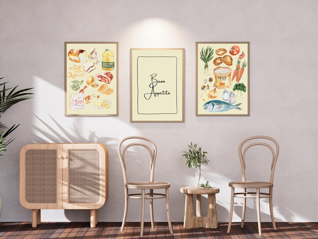 3 Printable Kitchen Posters Set | Digital Wall Art for Dining Room ...