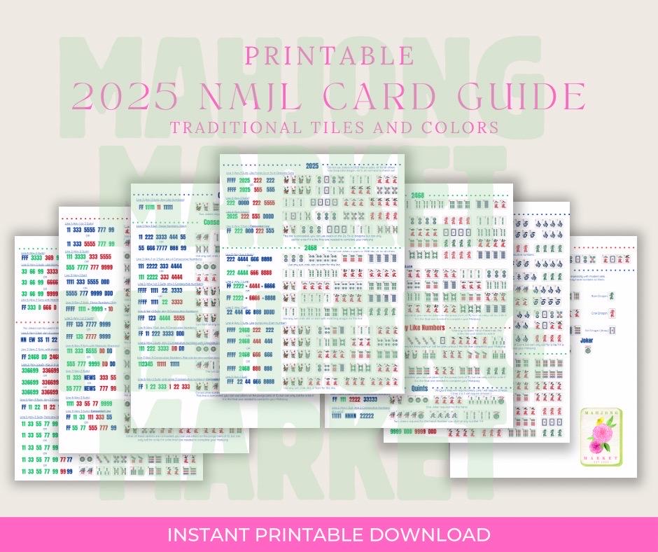 Printable Mahjong 2025 Cheat Sheet, 2025 Mahjong Hands, Beginner Mahjong Help, NMJL 2025 Card Reference, American Mahjong, Mahjong Gift