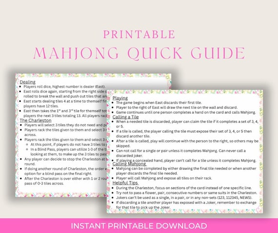 Printable Mahjong Quick Guide, Beginner Mahjong Help, NMJL 2025 Card Reference, Mahjong Cheat Sheet, American Mahjong, Mahjong Gift