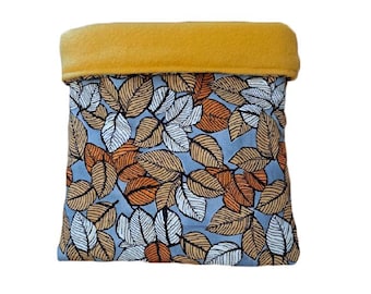 Leaves Guinea Pig Snuggle Sack 10x11, 3 Layer Lined Pet Bag, Ready to Ship, Warm Cozy Pet Bed, Hedgehog Hidey, Reversible, Machine Washable