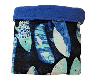 Whales Guinea Pig Snuggle Sack 10x11, 3 Layer Lined Pet Bag, Ready to Ship, Warm Cozy Pet Bed, Hedgehog Hidey, Reversible, Machine Washable