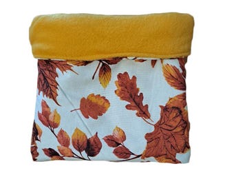 Fall Guinea Pig Snuggle Sack 10x11, 3 Layer Lined Pet Bag, Ready to Ship, Warm Cozy Pet Bed, Hedgehog Hidey, Reversible, Machine Washable