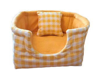 Checks Guinea Pig Cuddle Cup Bed Set, 8" Bed-Potty Pad-Pillow Set, Ready to Ship, Antipill Fleece Pet Bed, Pet Cage Accessory, Machine Wash