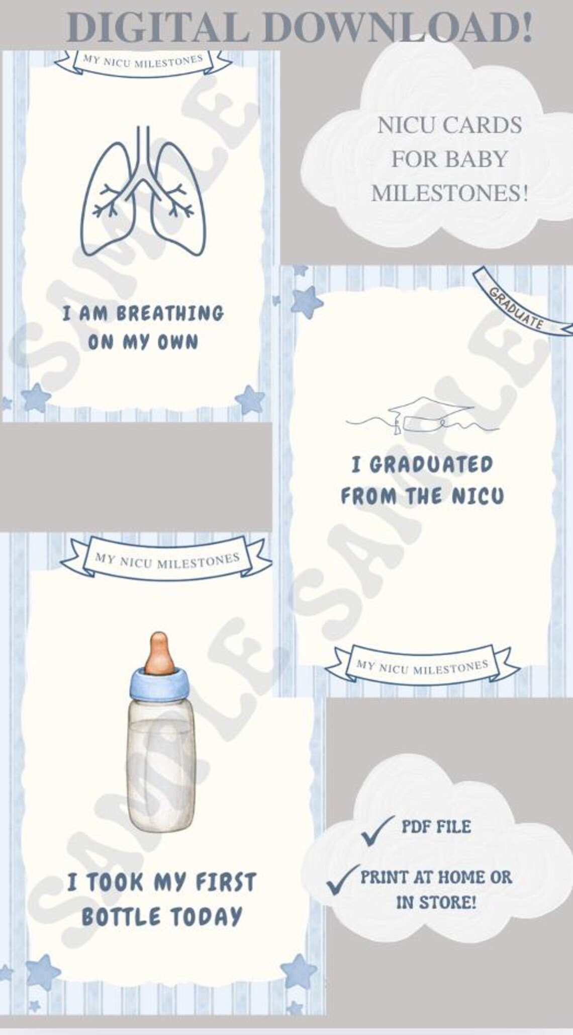 Printable NICU Milestone Cards | 29-page Digital Download | Blue ...