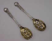 Sheffield Silver Plate Salad Serving Set in Kings with Gold Washed Bowls