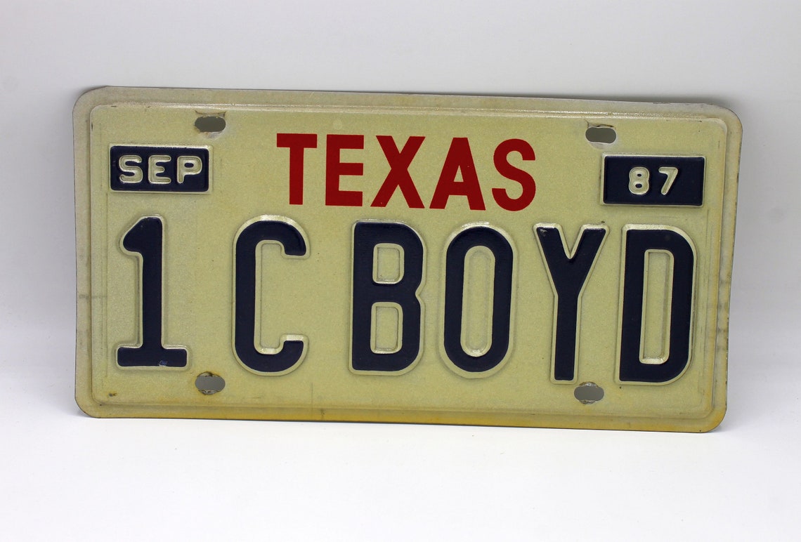 Personalized Texas License Plate Set Blue on White 1987 Etsy