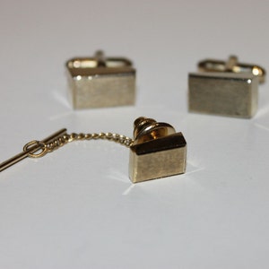 Vintage Gold Tone Rectangular Anson Cuff Links and Tie Tack