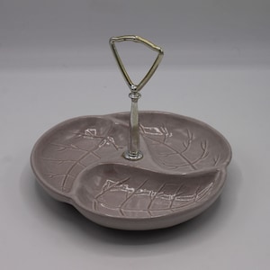 Grey Leaf Pattern Royal Haeger Divided Tidbit Dish - 849-H