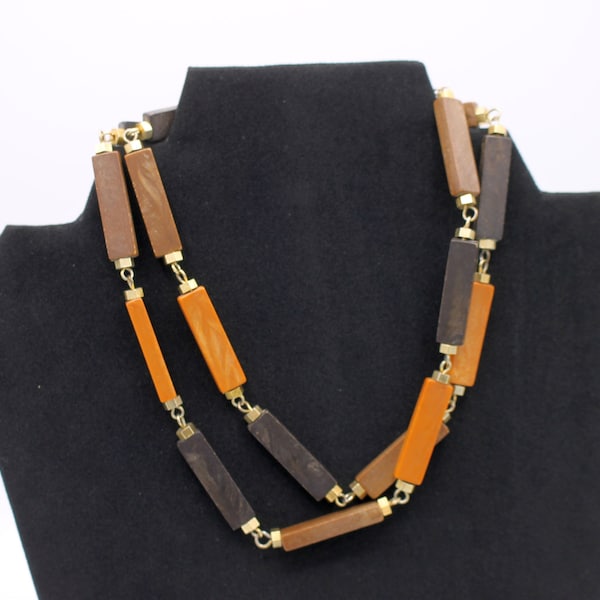 Estate Wood-Like Plastic Bead Necklace