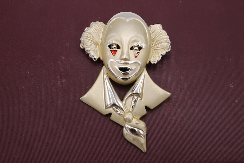 Large Vintage 80s Clown Head Brooch