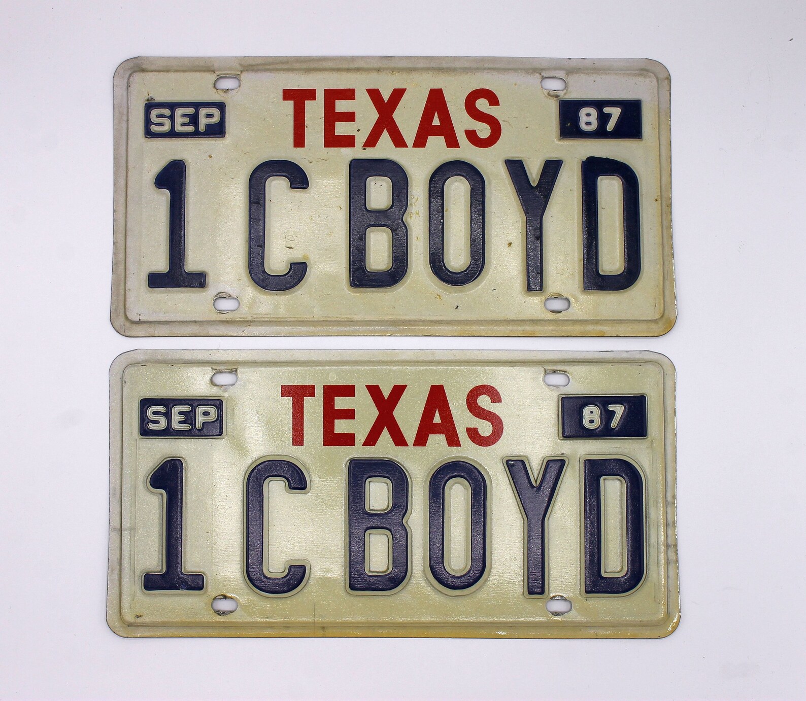 Personalized Texas License Plate Set Blue on White 1987 Etsy