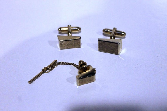 Vintage Gold Tone Rectangular Anson Cuff Links an… - image 5