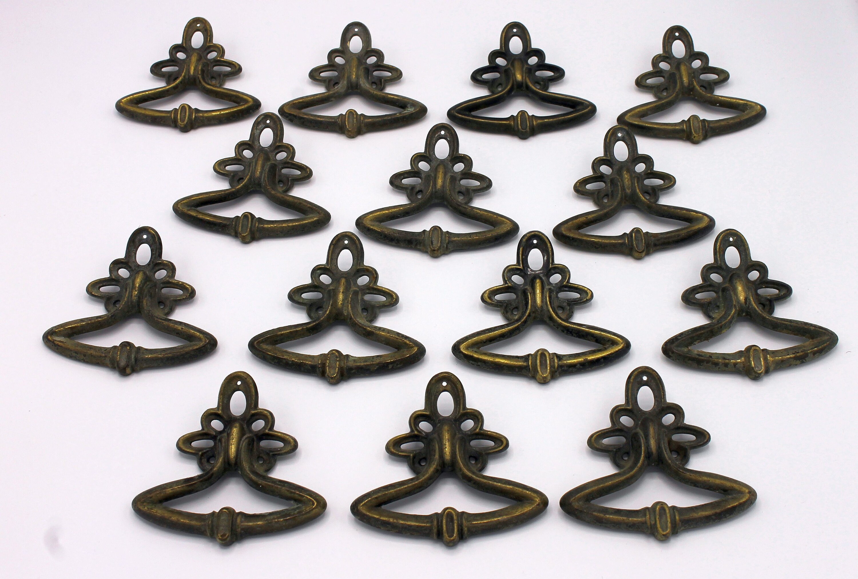 Set of 14 Vintage Brass Drawer Pulls Etsy