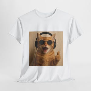 Cat Lover Tee, Cat with Headphones T-Shirt, Funny Cat Shirt, Cool Cat Graphic Tee, Cat Music Lover Gift, Unisex Cotton Tshirt