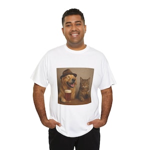 Funny Cat and Dog Unisex Tee, Animal Lover Gift, Novelty Pet Shirt, Drinking and Smoking, Humorous Graphic Top, Men's Women's Apparel