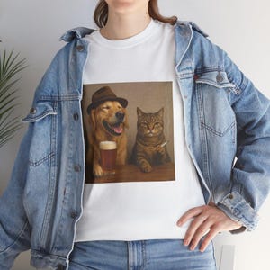 Funny Cat and Dog Unisex Tee, Animal Lover Gift, Novelty Pet Shirt, Drinking and Smoking, Humorous Graphic Top, Men's Women's Apparel