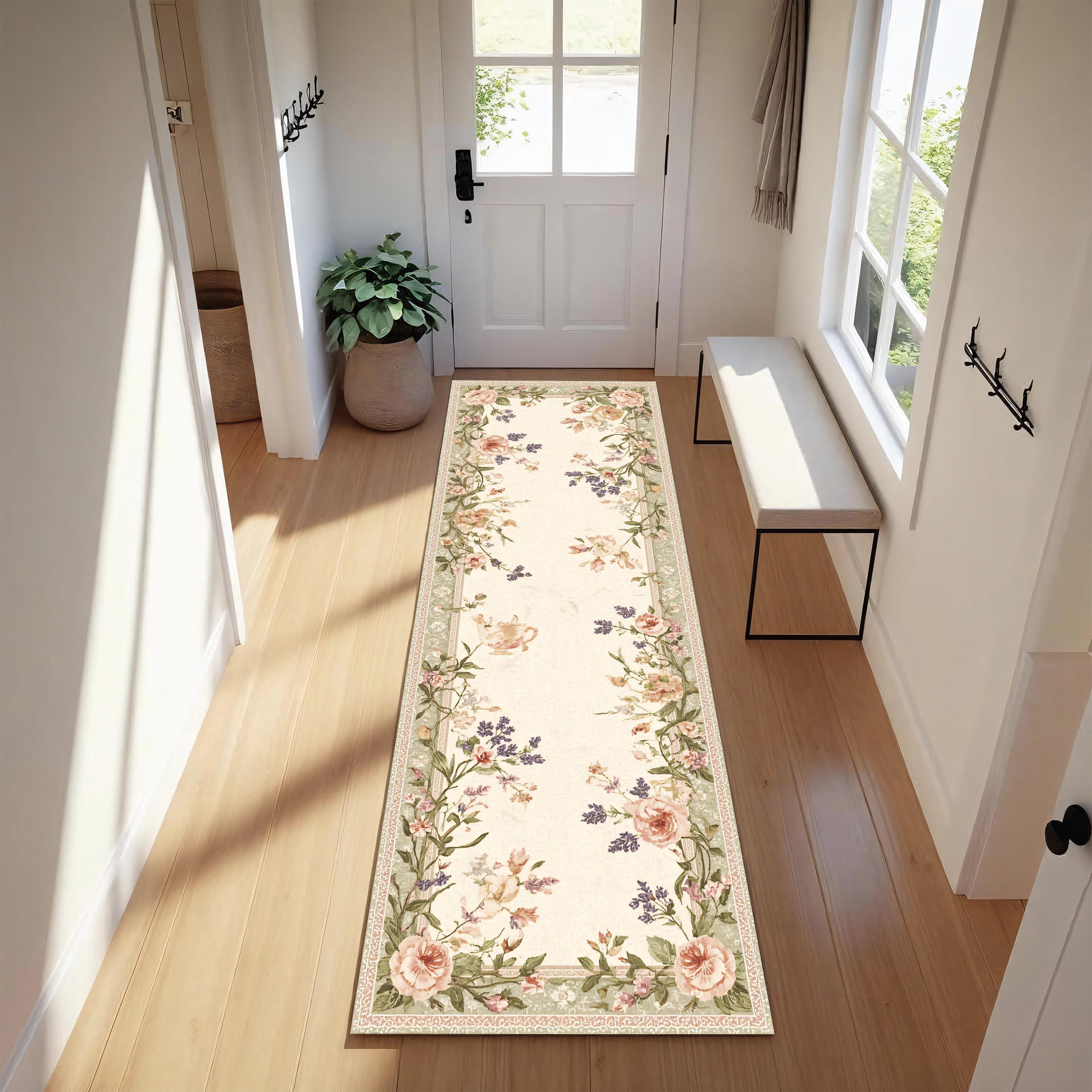 Country Style Runner Rug Romantic French Country Runner Rug for Hallway, Vintage Cottagecore ...