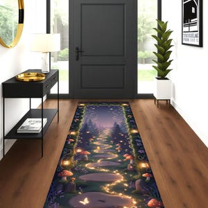 Fairy Forest Runner Rug, Whimsical Glowing Pathway Rug, Fairycore Kids Room Decor, Enchanted Mushroom Carpet, Magical Woodland Hallway Rug image 4