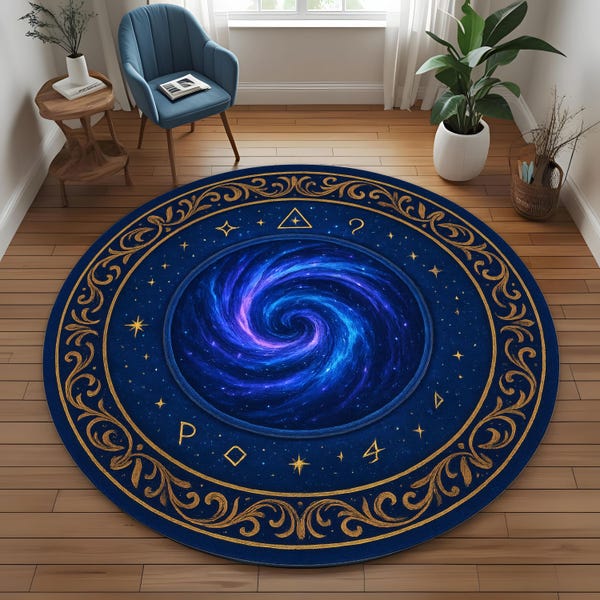 Galaxy Portal Circle Rug, Round Spell Rug, Celestial Magic Circle Mat, Witchy Galaxy Decor, Washable Mystical Rug, Cosmic Round Area Rug