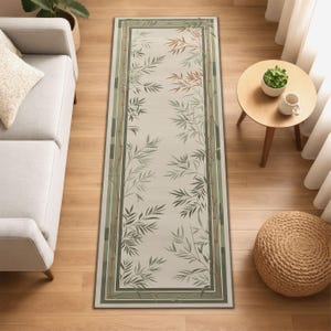 Bamboo Leaf Runner Rug, Japandi Minimalist Hallway Rug, Zen Nature-Inspired Carpet, Calming Neutral Floor Decor, Botanical Bamboo Area Rug