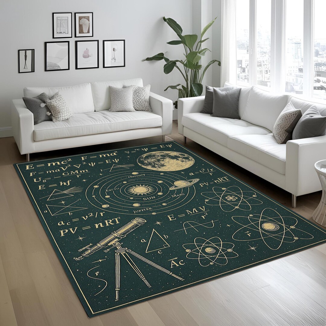 Astronomy Physics Rug, Science Formula Solar System Carpet, Dark Green ...
