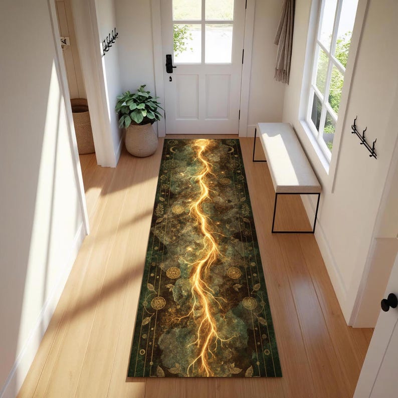 Tapete Arcane Lightning Runner, Tapete de Tapeçaria Alchemy para Corredores de Bruxas ou Decoração Cósmica Gótica imagem 3