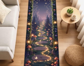 Fairy Forest Runner Rug, Whimsical Glowing Pathway Rug, Fairycore Kids Room Decor, Enchanted Mushroom Carpet, Magical Woodland Hallway Rug