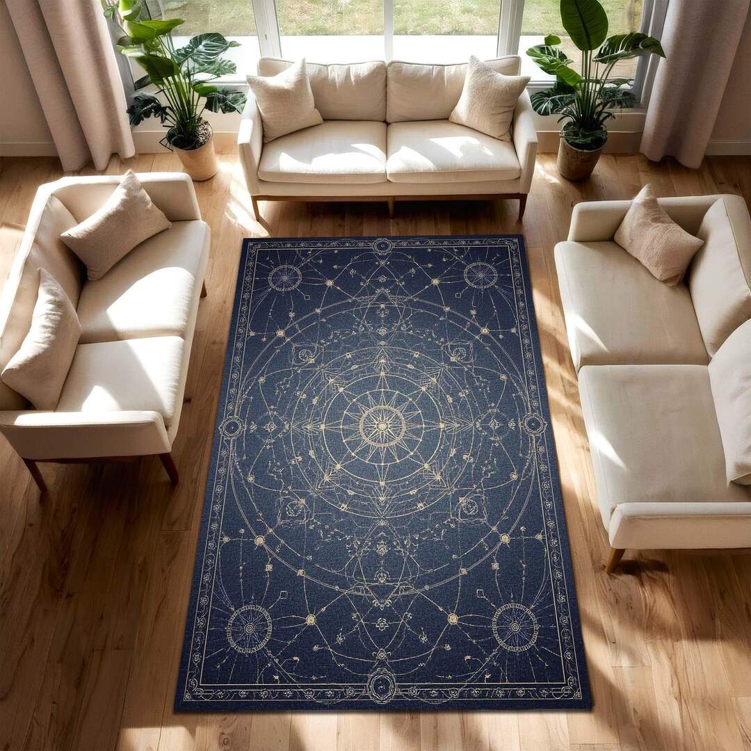 Astral Rug Pattern Celestial Compass Rug, Minimal Astrology Floor Mat, Sacred Geometry ...