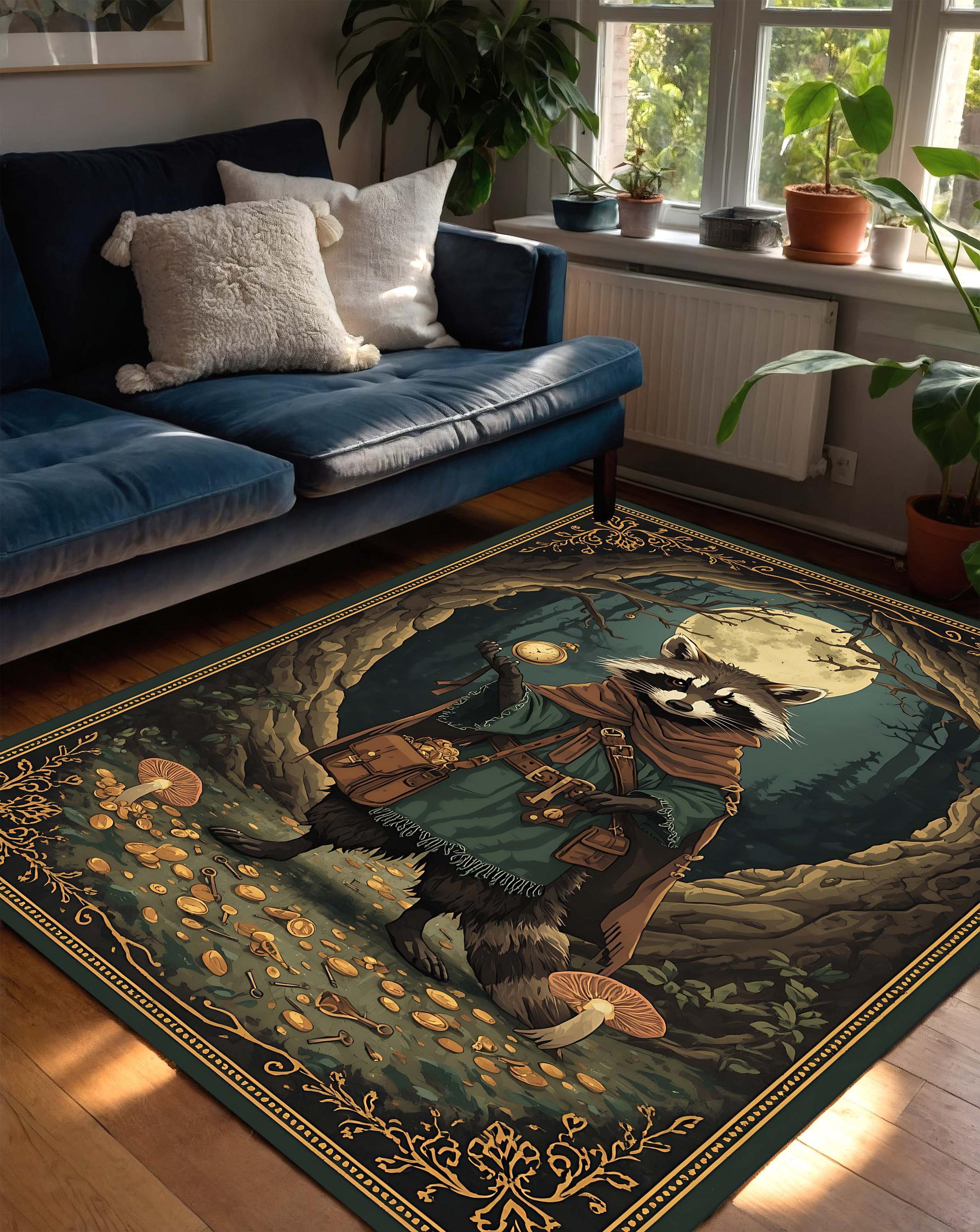 敷物　ラグ　アライグマ　飾り物　インテリア 気まぐれなアライグマの魔法使いエリアラグ、ファンタジーウッドランド