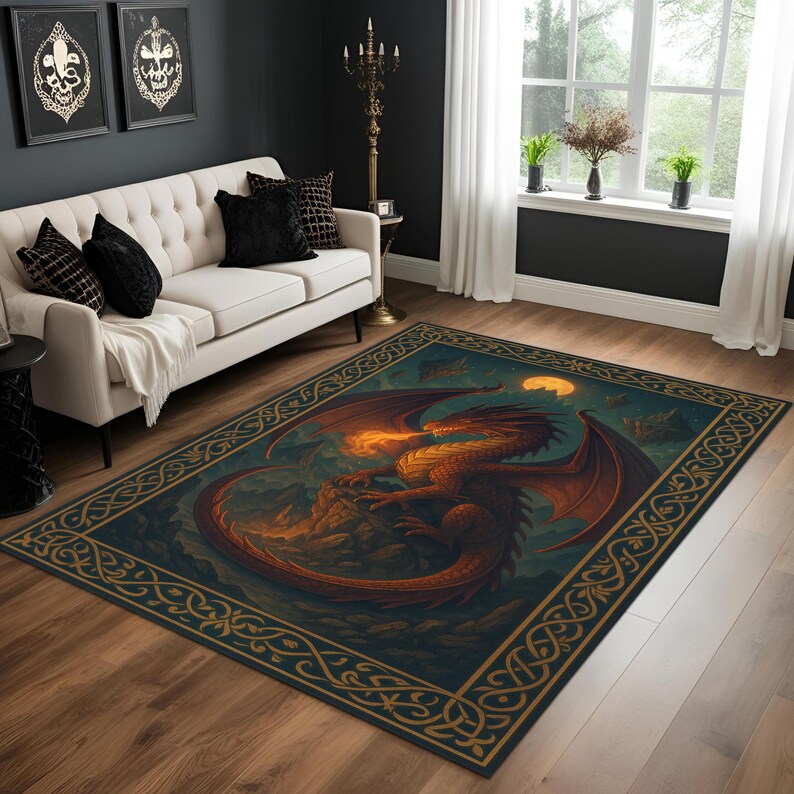 Dnd Rug Prop Fire Dragon Fantasy Rug, Medieval Dragon Carpet, Gothic Mythical ...