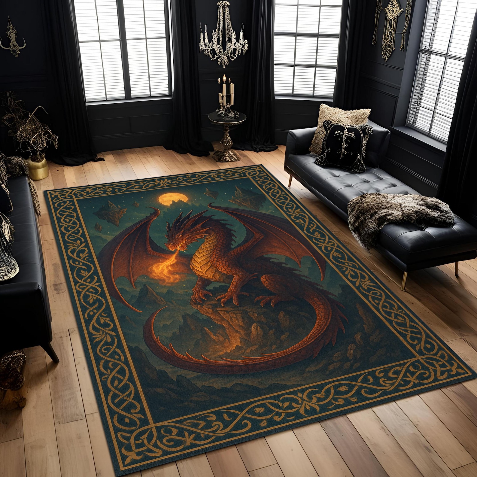 Dnd Red Rug Fire Dragon Fantasy Rug, Medieval Dragon Carpet, Gothic Mythical ...