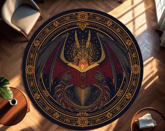 Tappeto rotondo Dragon Wizard, tappeto mistico con drago da lettura, decorazione fantasy occulta con mandala, tappetino celeste per camera da letto e soggiorno
