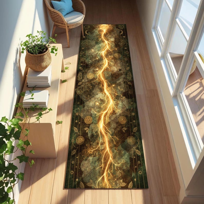 Tapete Arcane Lightning Runner, Tapete de Tapeçaria Alchemy para Corredores de Bruxas ou Decoração Cósmica Gótica imagem 1