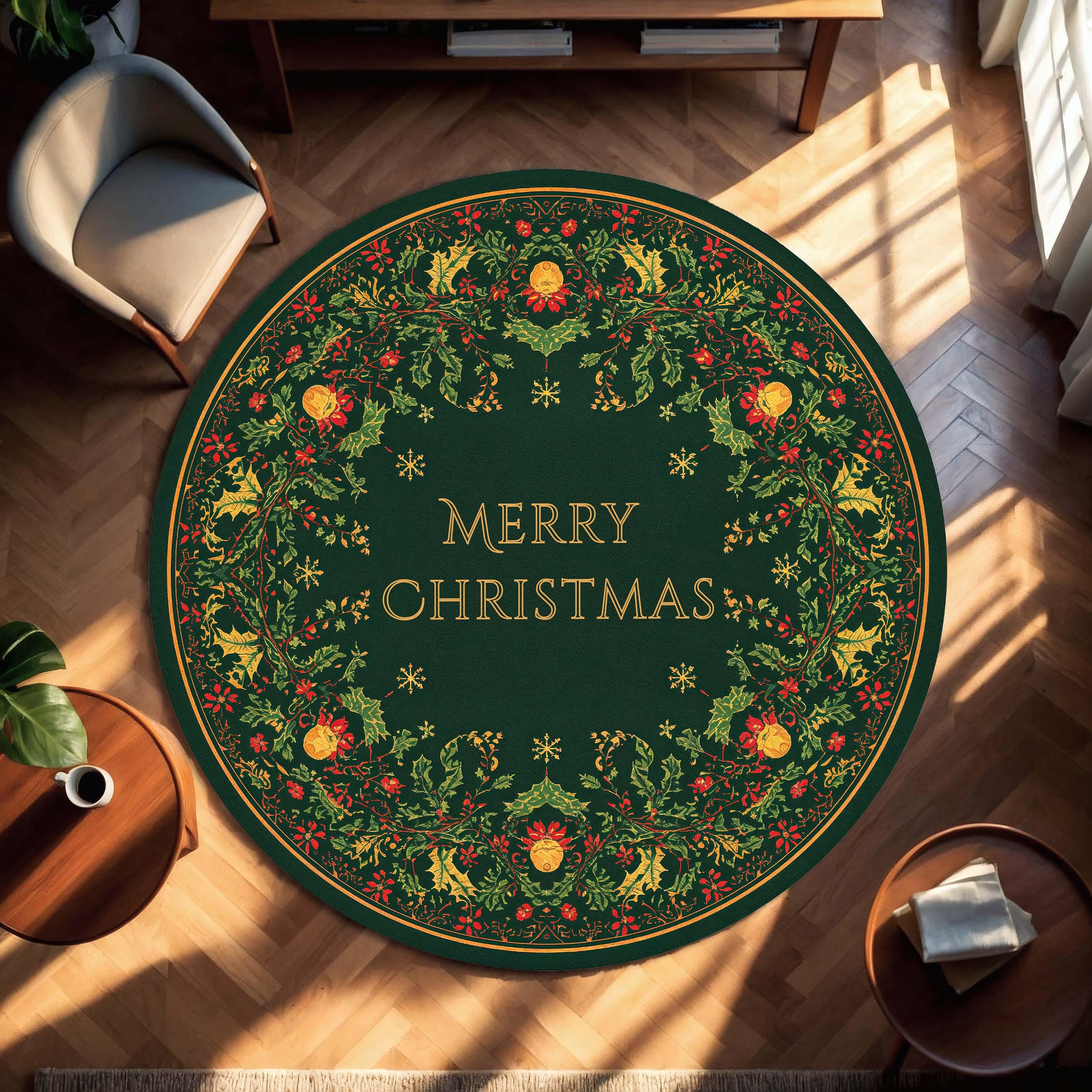 39 Christmas Room Ideas for Every Space in Your Home: Transform Your House into a Winter Wonderland 31 Round Merry Christmas Rug Green Holiday Area Mat, Festive Wreath…