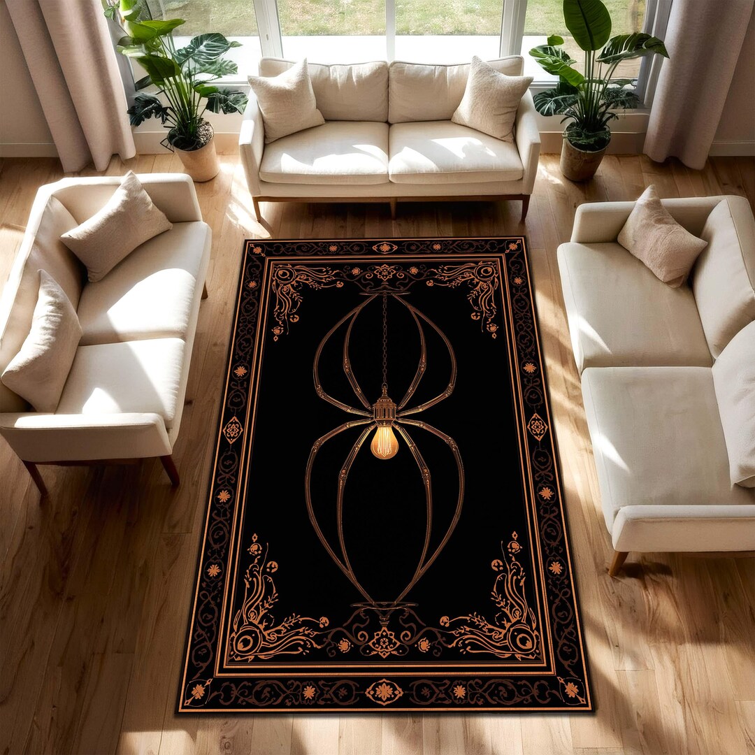 Gothic Spider Chandelier Area Rug, Black Vintage Victorian Occult ...