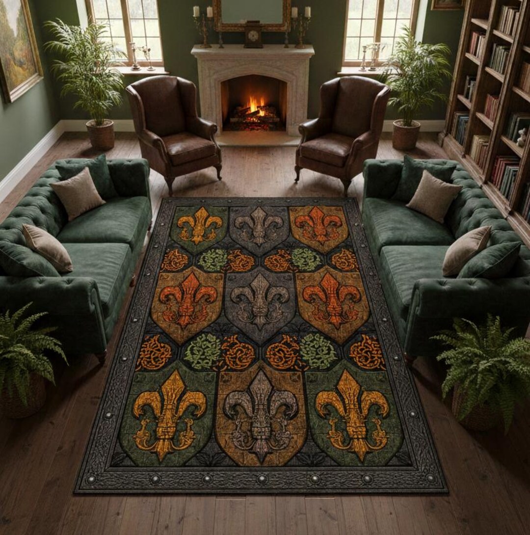 Medieval Heraldic Area Rug, Gothic Fleur De Lis Decor, Dark Academia ...