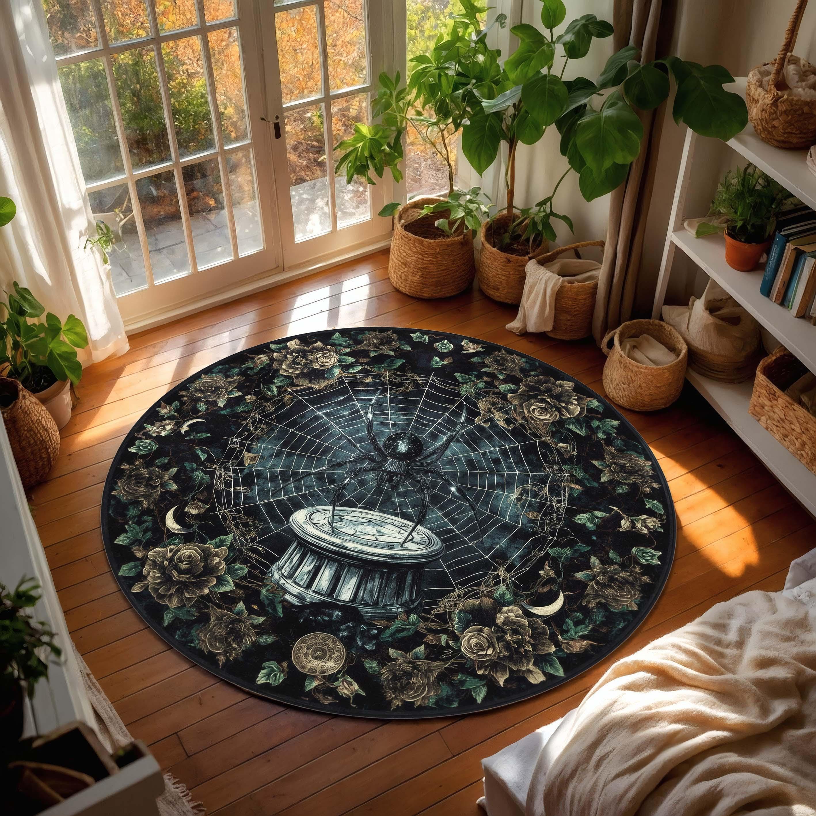Vortex Spider Web Rug Gothic Spider Web Round Rug | Dark Fantasy Tapestry Style Rug With ...