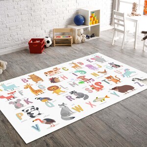 Alfombra con animales del alfabeto para niños, alfombra educativa ABC para bebés, alfombra suave para sala de juegos, alfombra colorida para el suelo de aprendizaje, decoración para habitación infantil