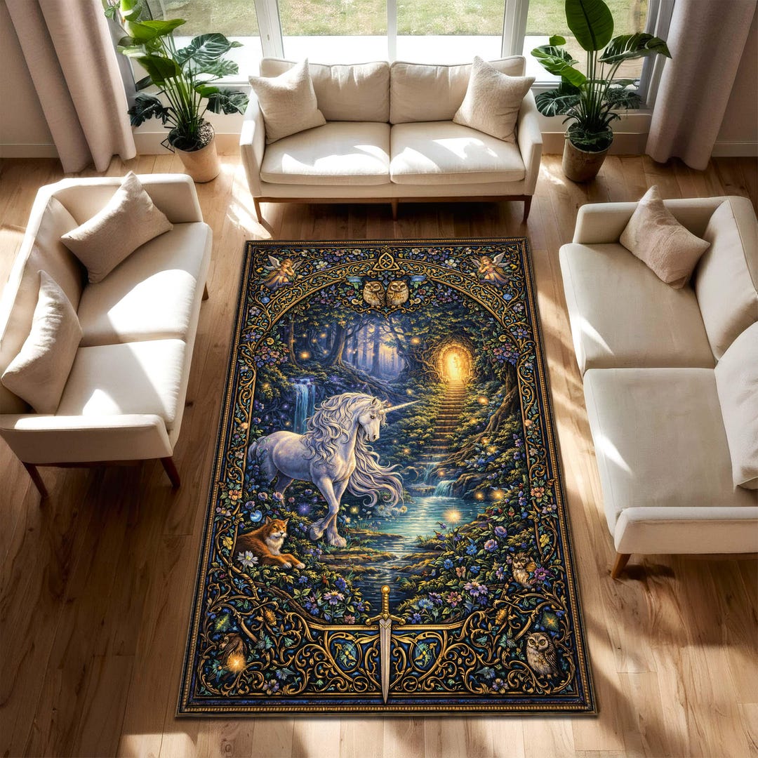 Magical Forest Rug Enchanted Unicorn Forest Area Rug, Magical Fairy Woodland Tapestry ...