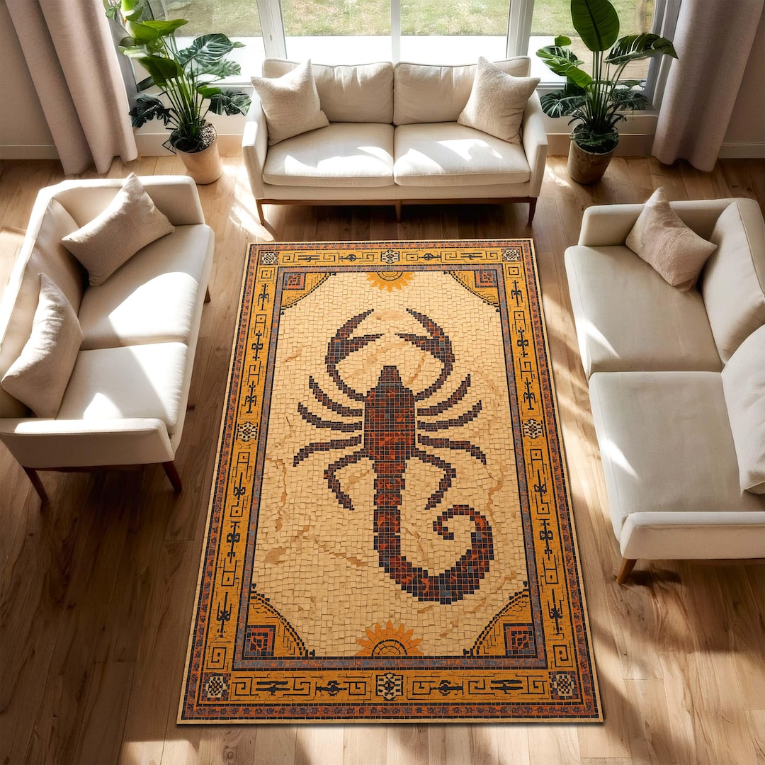 Scorpion Mosaic Area Rug, Vintage Southwestern Zodiac Decor, Aztec ...