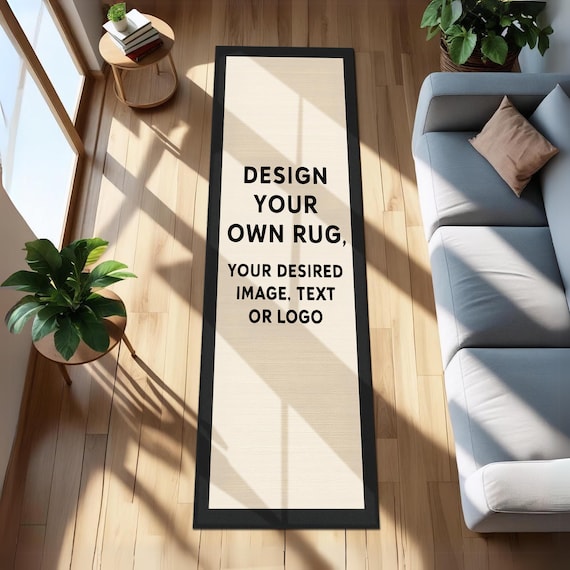 Custom Runner Rug with Your Image or Text, Personalized Long Hallway Carpet, Design Your Own Runner Mat, Custom Image Runner Rug Design