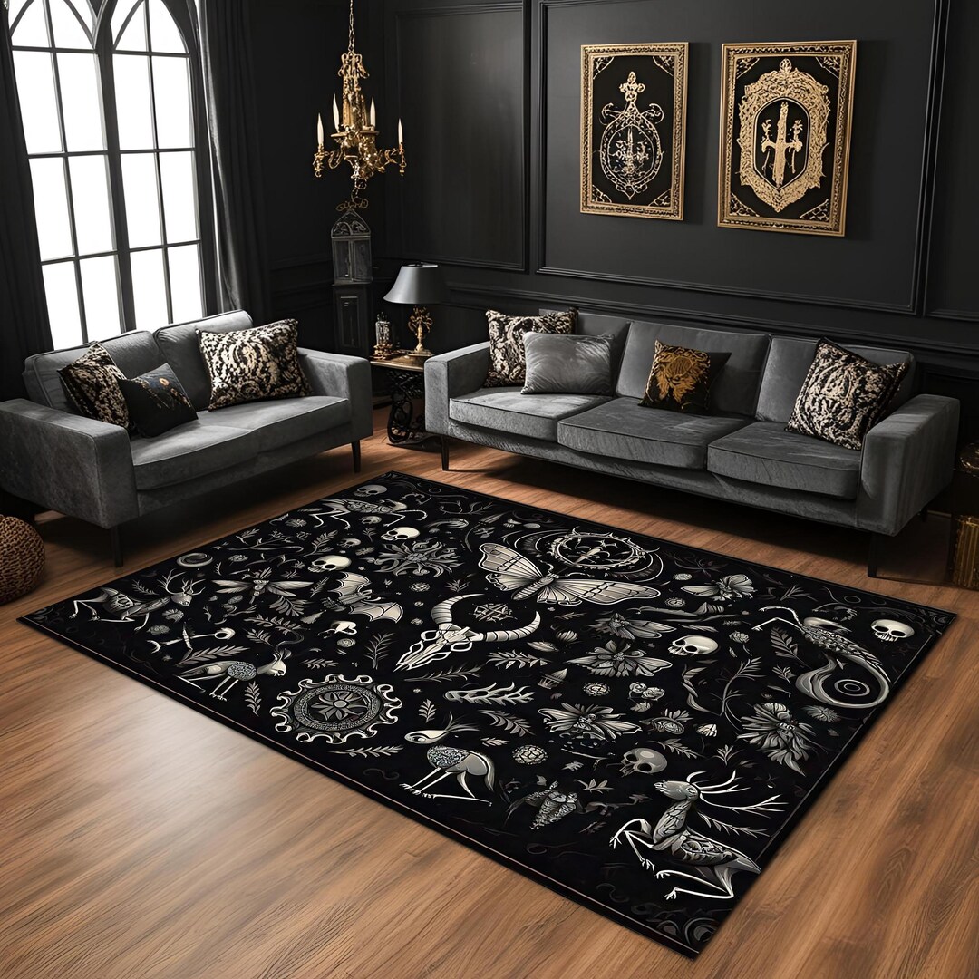 Goth Rug Background Dark Academia Home Decor Gothic Witchy Area Rug, Black Gothic Decor ...