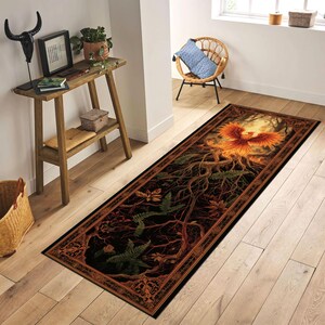 Phoenix Roots Runner-tapijt, tapijt vuurgeest, bos tapijt wedergeboorte, tapijt mythisch wezen, fantasie gangdecor, wasbaar gotisch tapijt afbeelding 3