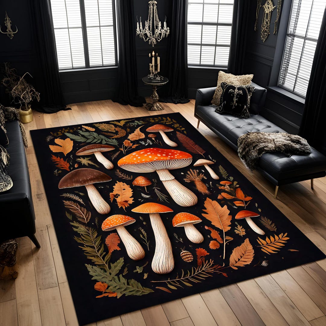 Toadstool Rug Forest Mushroom Rug: Botanical Toadstool Illustration in Autumn Colors ...